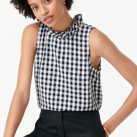 J. Crew Tops - J Crew Gingham Ruffle Neck pleated size S